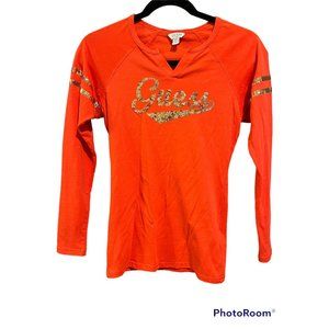 Guess Orange/Red with Gold Sequins Long Sleeve T-shirt Womens XS